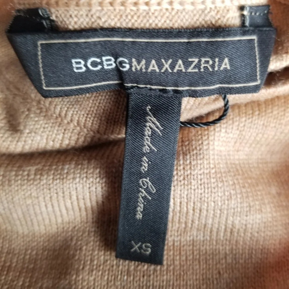 NWT BCBGMaxAzria XS Camel 100% Merino Wool Lightweight Open Back‎ Sweater - Picture 9 of 11